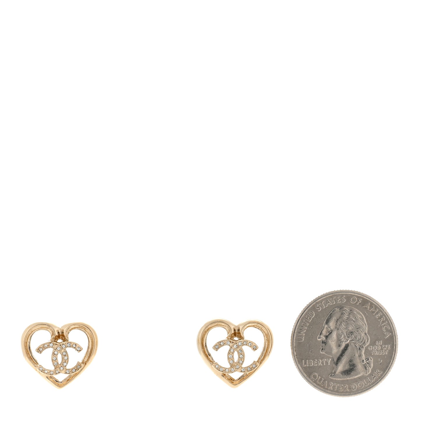 Metal Crystal CC Logo Heart Earrings Gold
