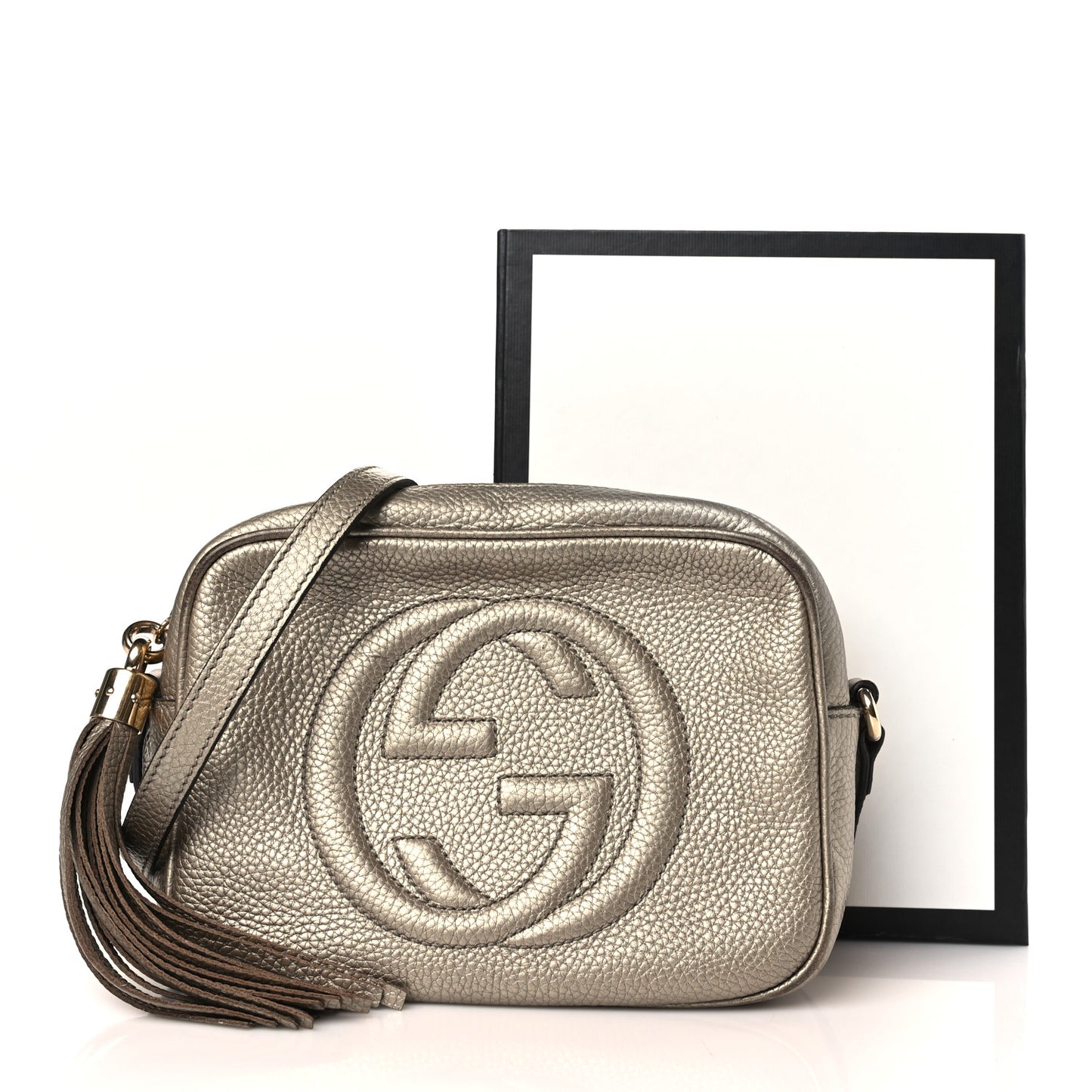 Metallic Pebbled Calfskin Small Soho Disco Bag Golden Beige