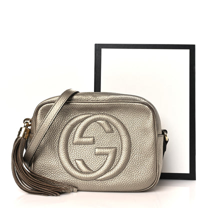 Gucci Metallic Pebbled Calfskin Small Soho Disco Bag Golden Beige 10 of 10