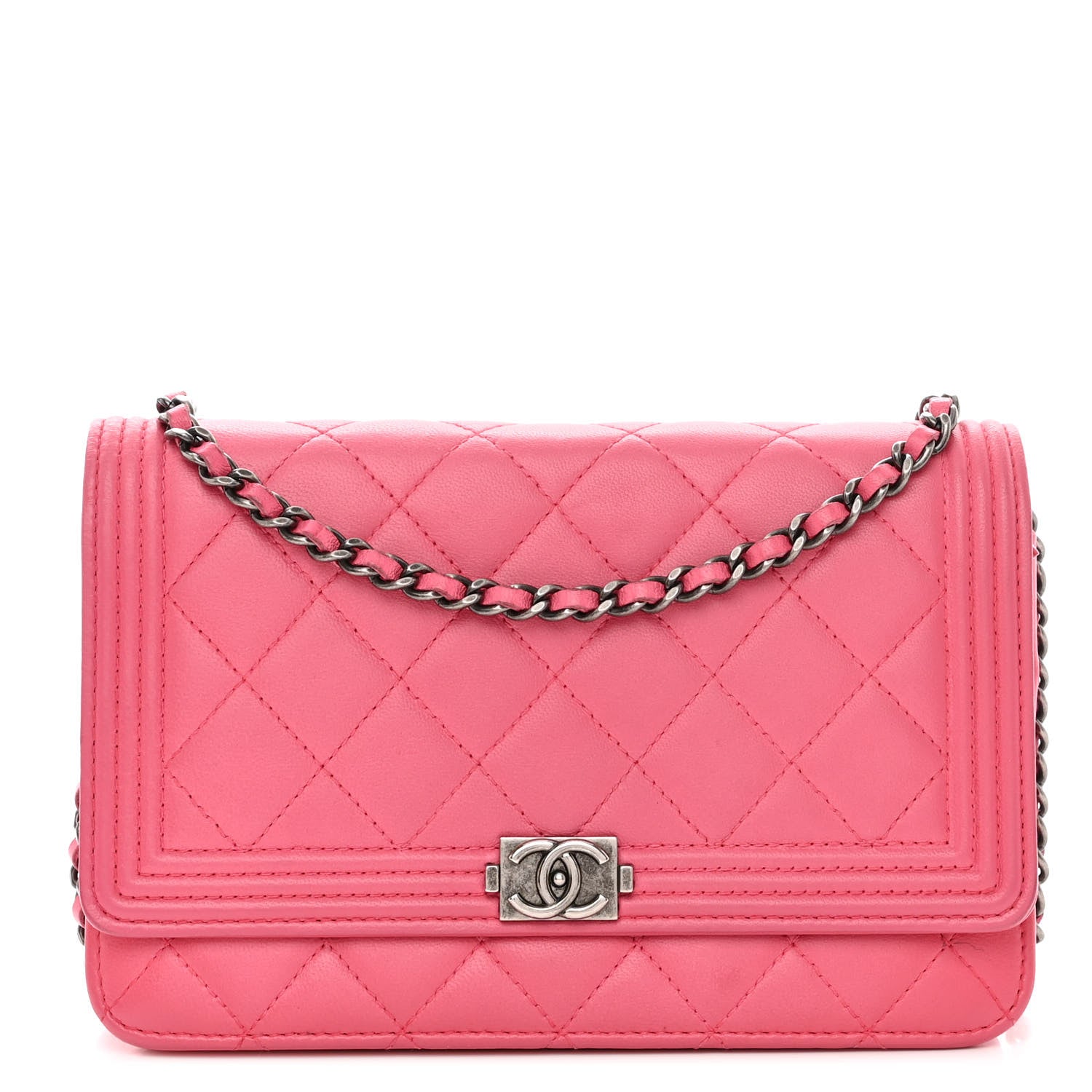 Chanel Lambskin Quilted Boy Wallet On Chain WOC Pink 1 of 14