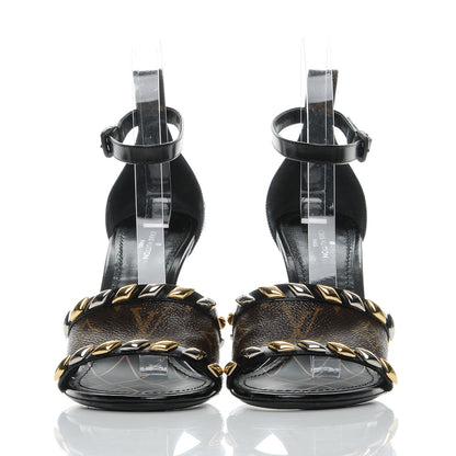 Louis Vuitton Calfskin Monogram Eldorado Heeled Sandals 37 Black 2 of 8