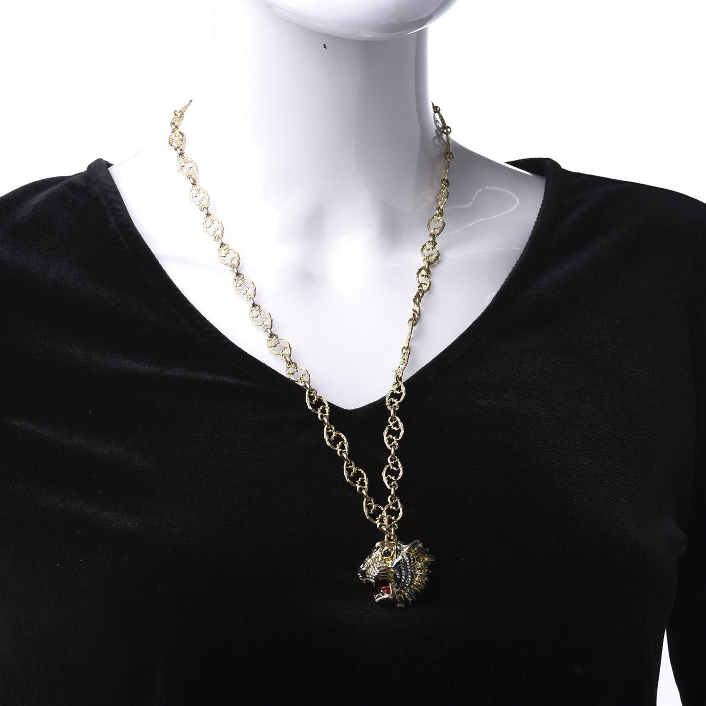 Metal Enamel Roaring Tiger Pendant Necklace Gold