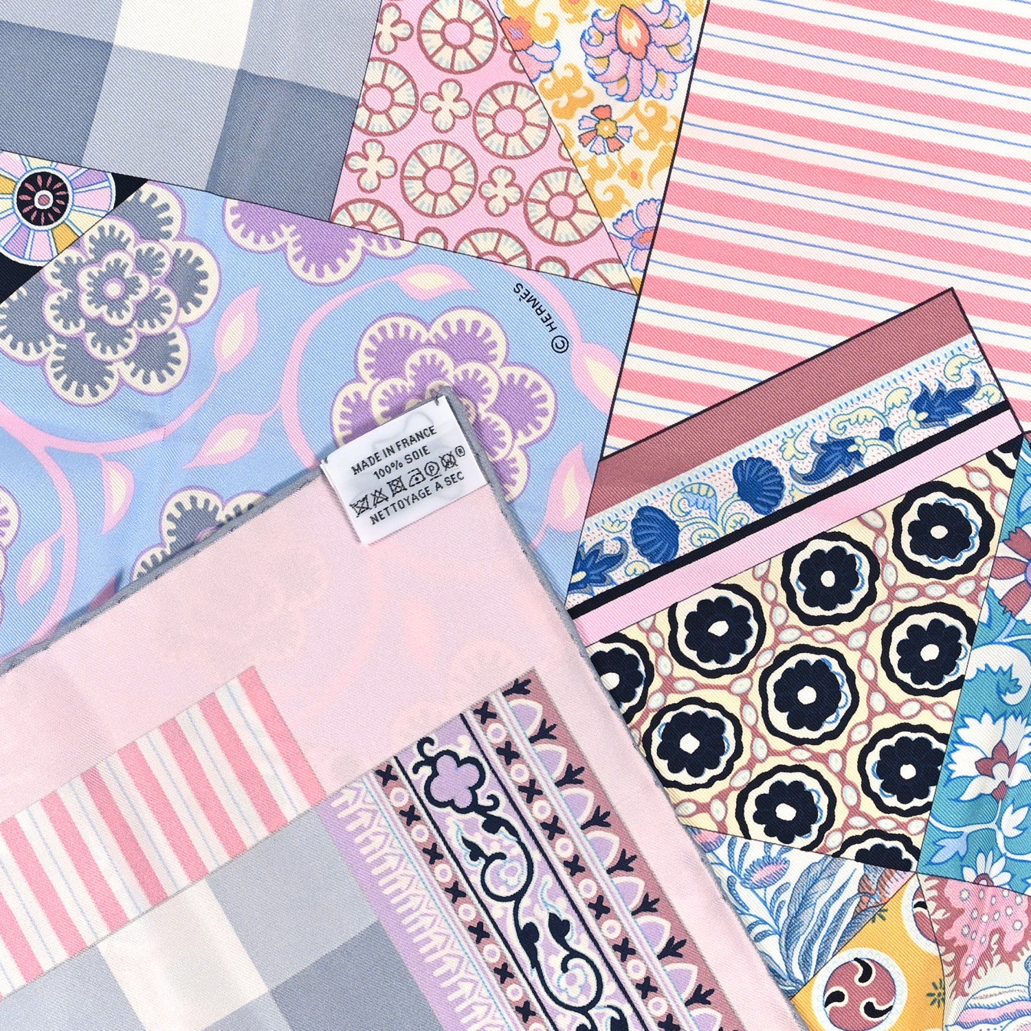 Hermes Silk L'art Du Sarasa Scarf 90 Rose Pale Gris Perle Mauve 3 of 3