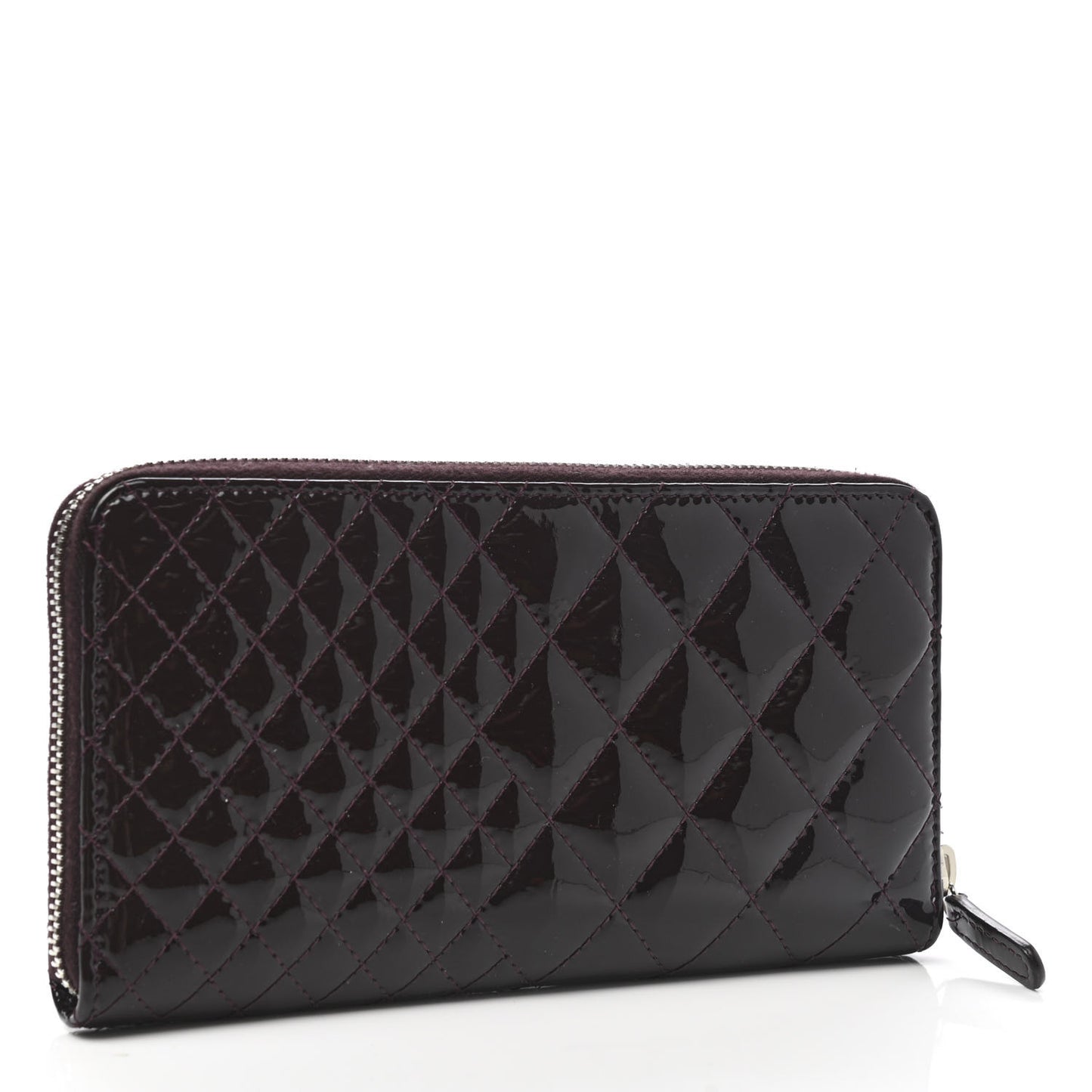 Patent Double Quilted Zip Around Wallet Burgundy