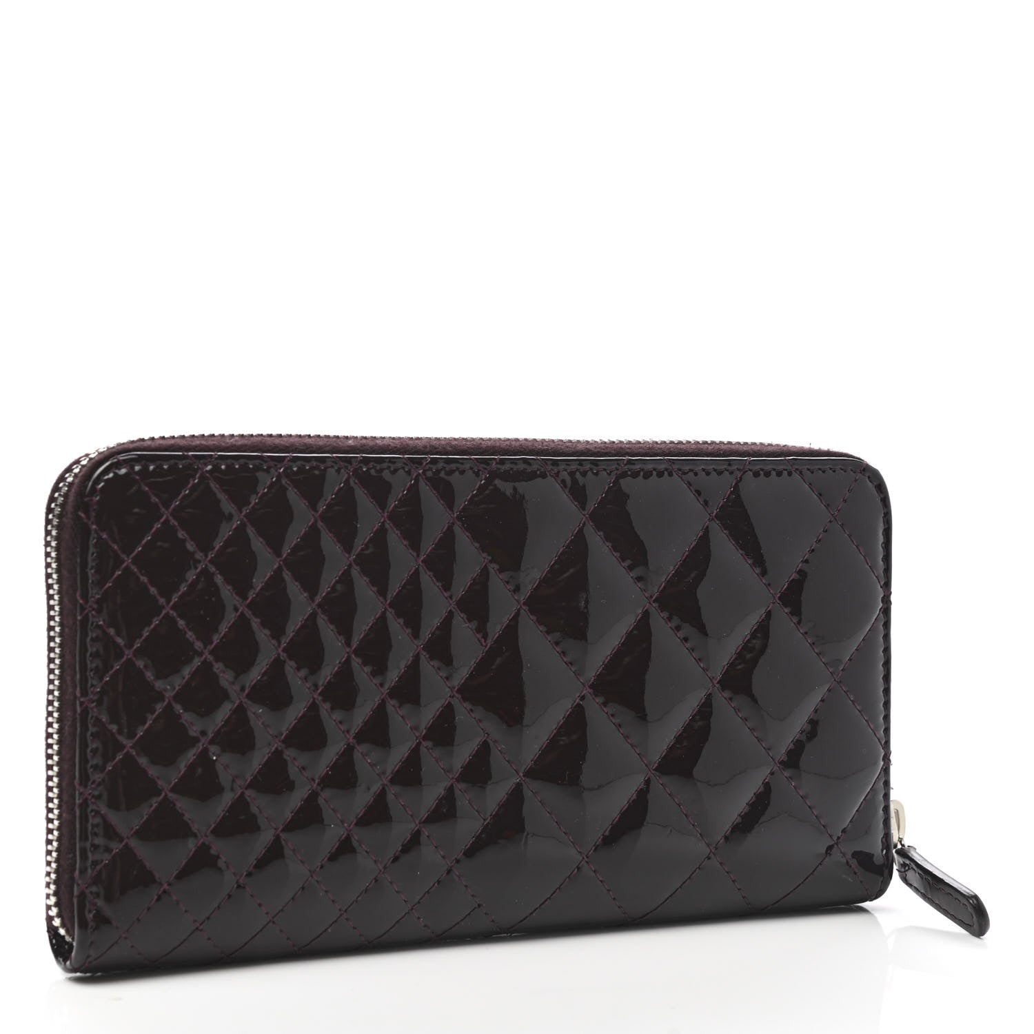 Chanel Patent Double Quilted Zip Around Wallet Burgundy 3 of 9
