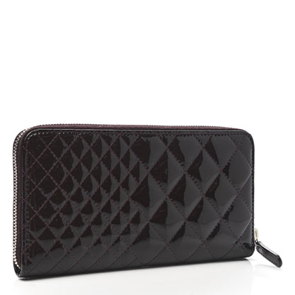 Chanel Patent Double Quilted Zip Around Wallet Burgundy 3 of 9