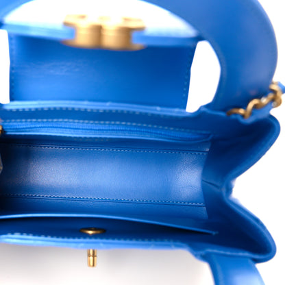 Chanel Shiny Aged Calfskin Quilted Nano Kelly Shopper Blue 4 of 9