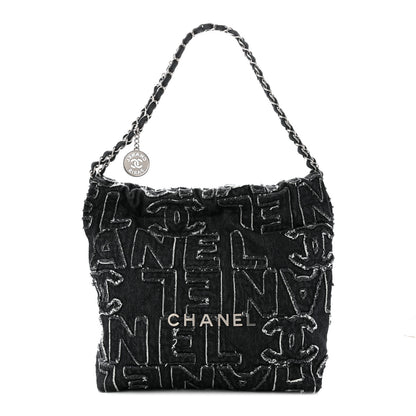 Chanel Denim Patchwork Quilted Small Chanel 22 Black 1 of 11