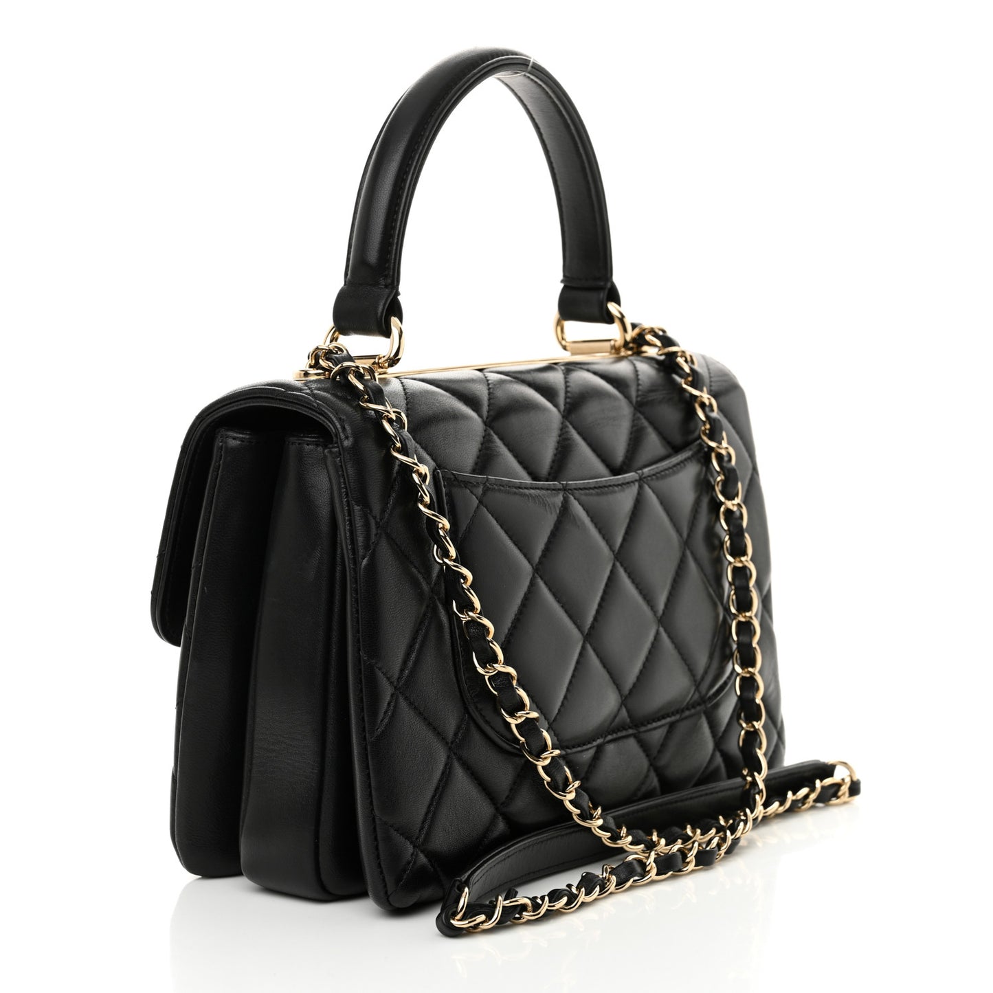 Lambskin Quilted Small Trendy CC Dual Handle Flap Bag Black