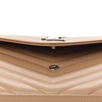 Saint Laurent Grain De Poudre Matelasse Chevron Monogram Chain Wallet Dark Latte 11 of 12