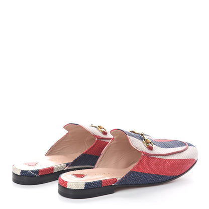 Gucci Canvas Sylvie Stripe Womens Princetown Slippers 37 Mystic White Hibiscus Red Maritime 4 of 8