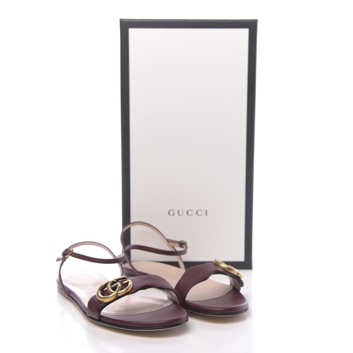 Lifford Calfskin GG Marmont Ankle Wrap Flat Sandals 36 Vintage Bordeaux