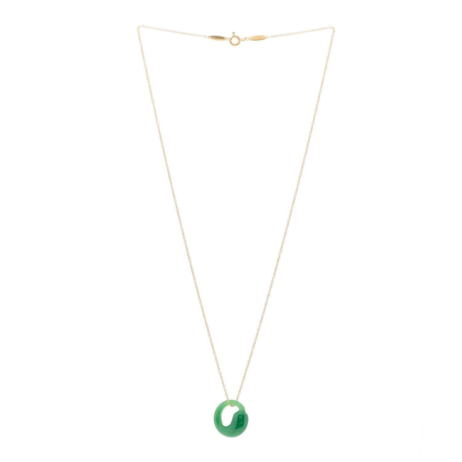 Tiffany 18K Yellow Gold Jade Elsa Peretti Eternal Circle Necklace 2 of 5