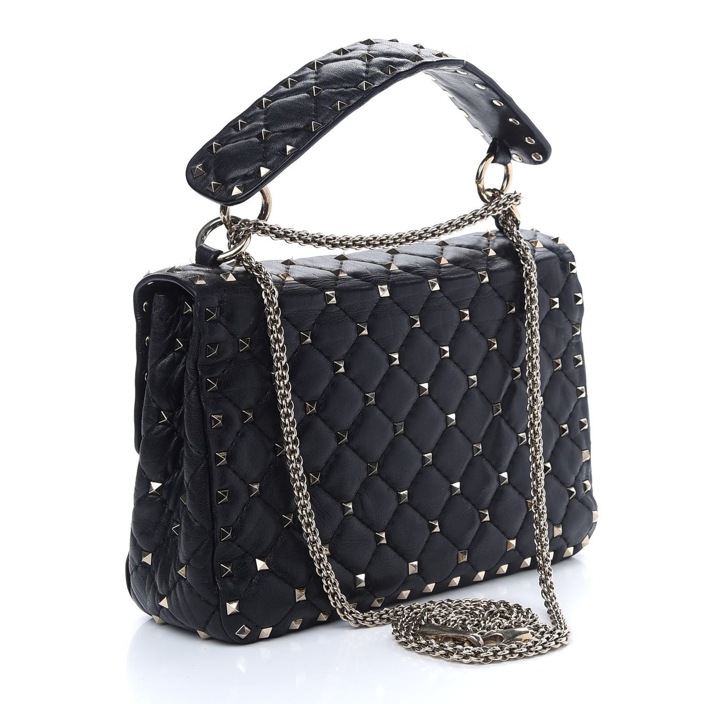 Lambskin Medium Rockstud Spike Shoulder Bag Black