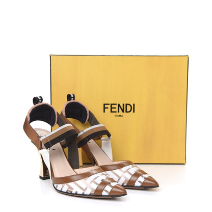 Fendi PVC Vitello FF Colibri 85mm Slingback Pumps 38.5 Transparent White Cuoio Avana 8 of 8