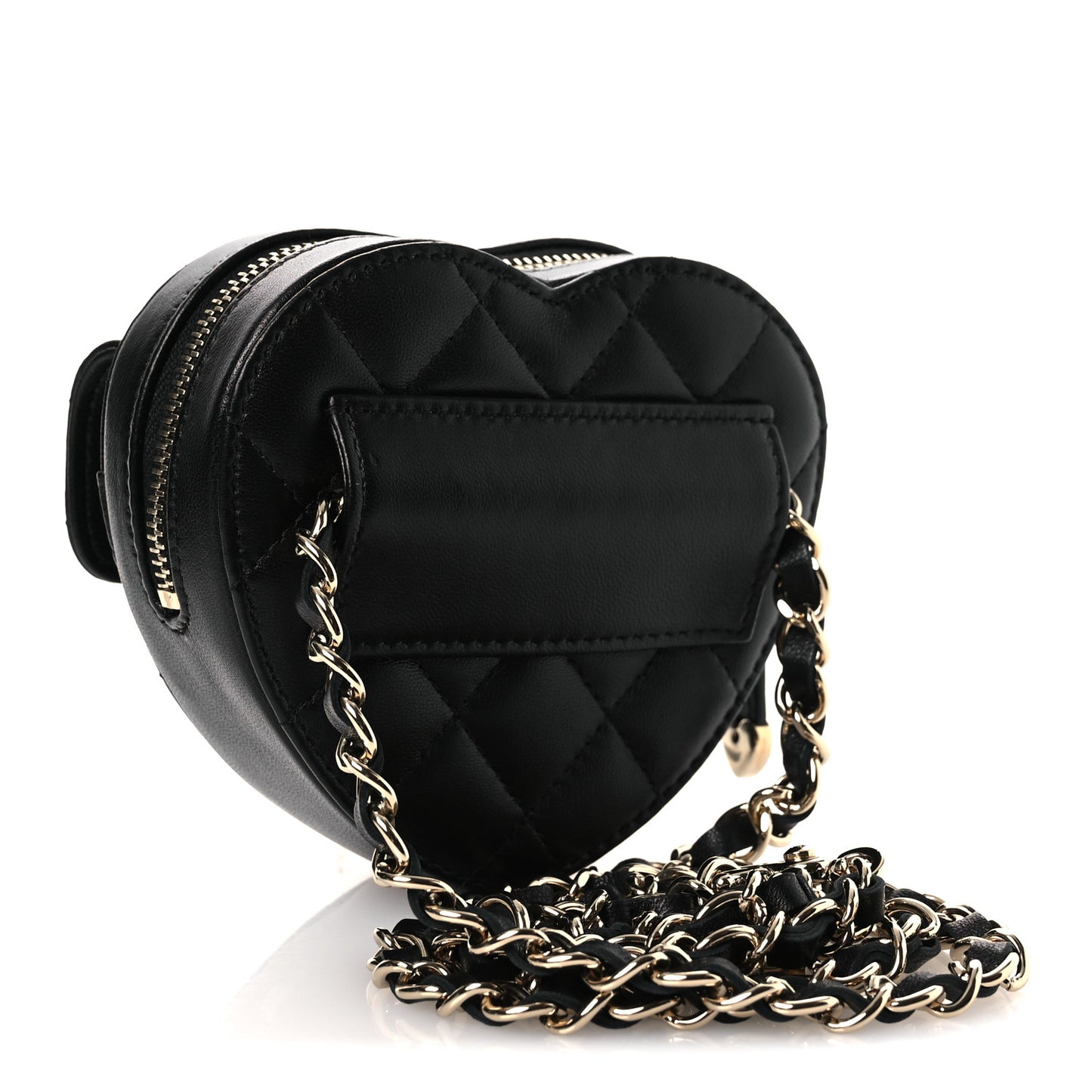 Lambskin Quilted CC In Love Heart Waist Belt Bag With Chain Black