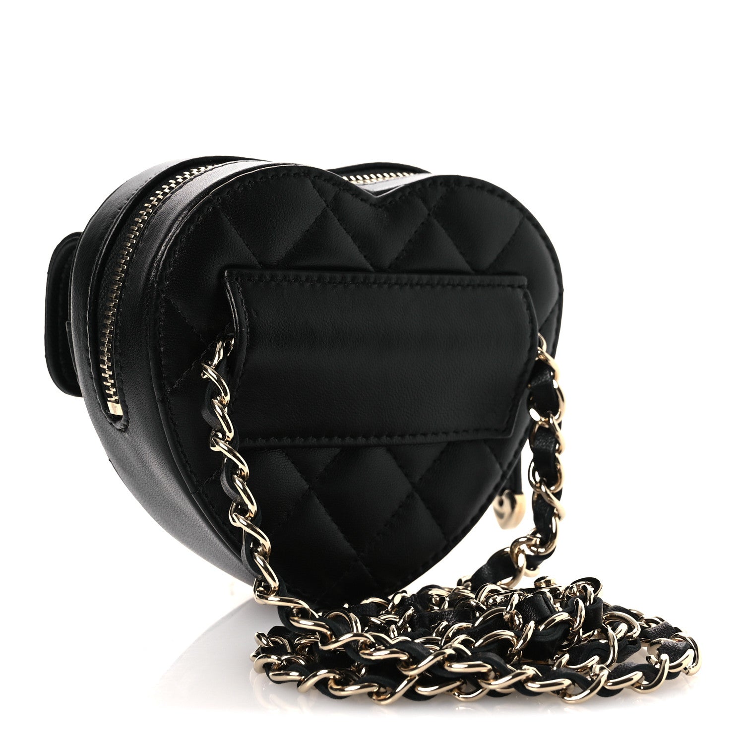 Chanel Lambskin Quilted CC In Love Heart Waist Belt Bag With Chain Black 2 of 10
