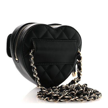 Chanel Lambskin Quilted CC In Love Heart Waist Belt Bag With Chain Black 2 of 10