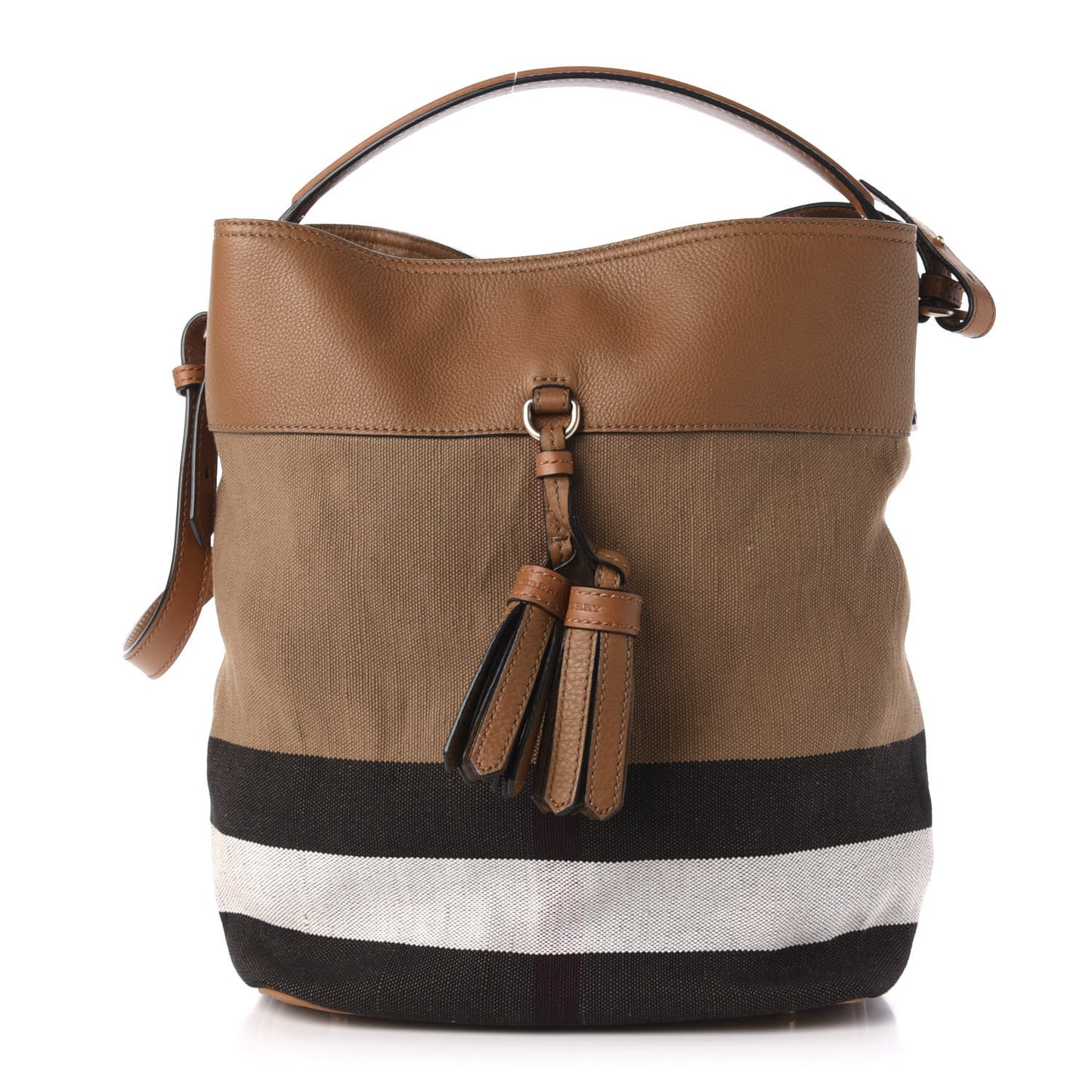 Grainy Calfskin Canvas Mega Check Medium Ashby Tassel Hobo Saddle Brown