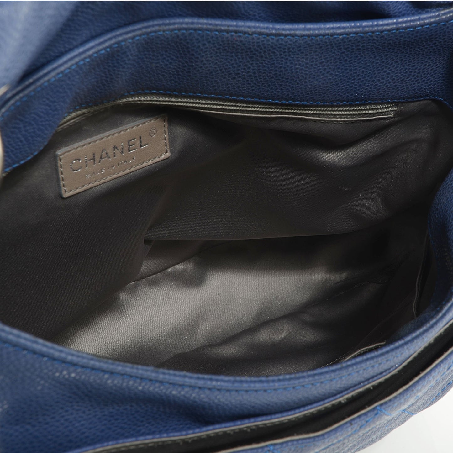 Glazed Caviar Flap Hobo Dark Blue