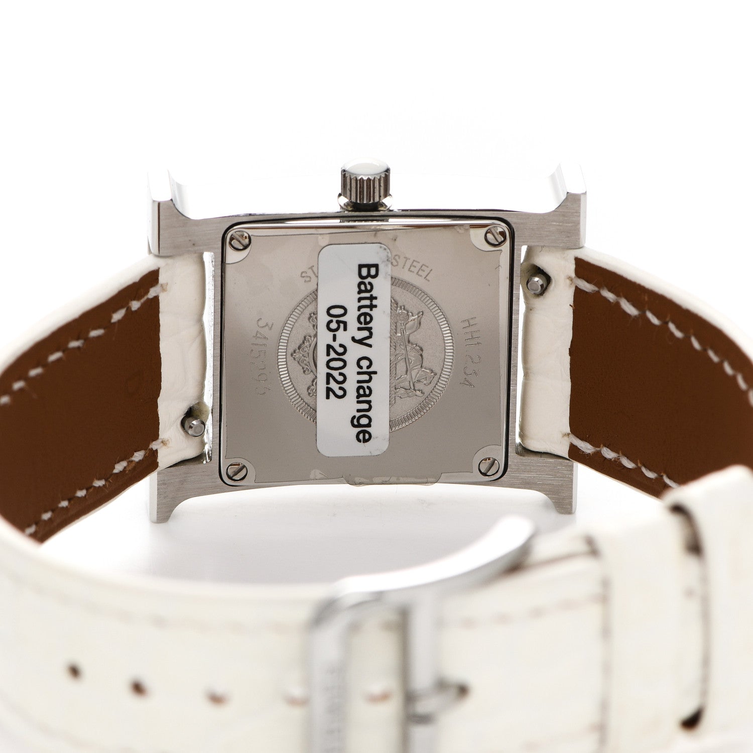 Hermes Stainless Steel Alligator Diamond 21mm Heure H Hour Double Jeu Quartz Watch Blanc 4 of 5