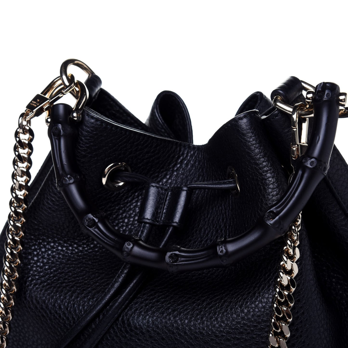 Pebbled Calfskin Miss Bamboo Bucket Bag Black