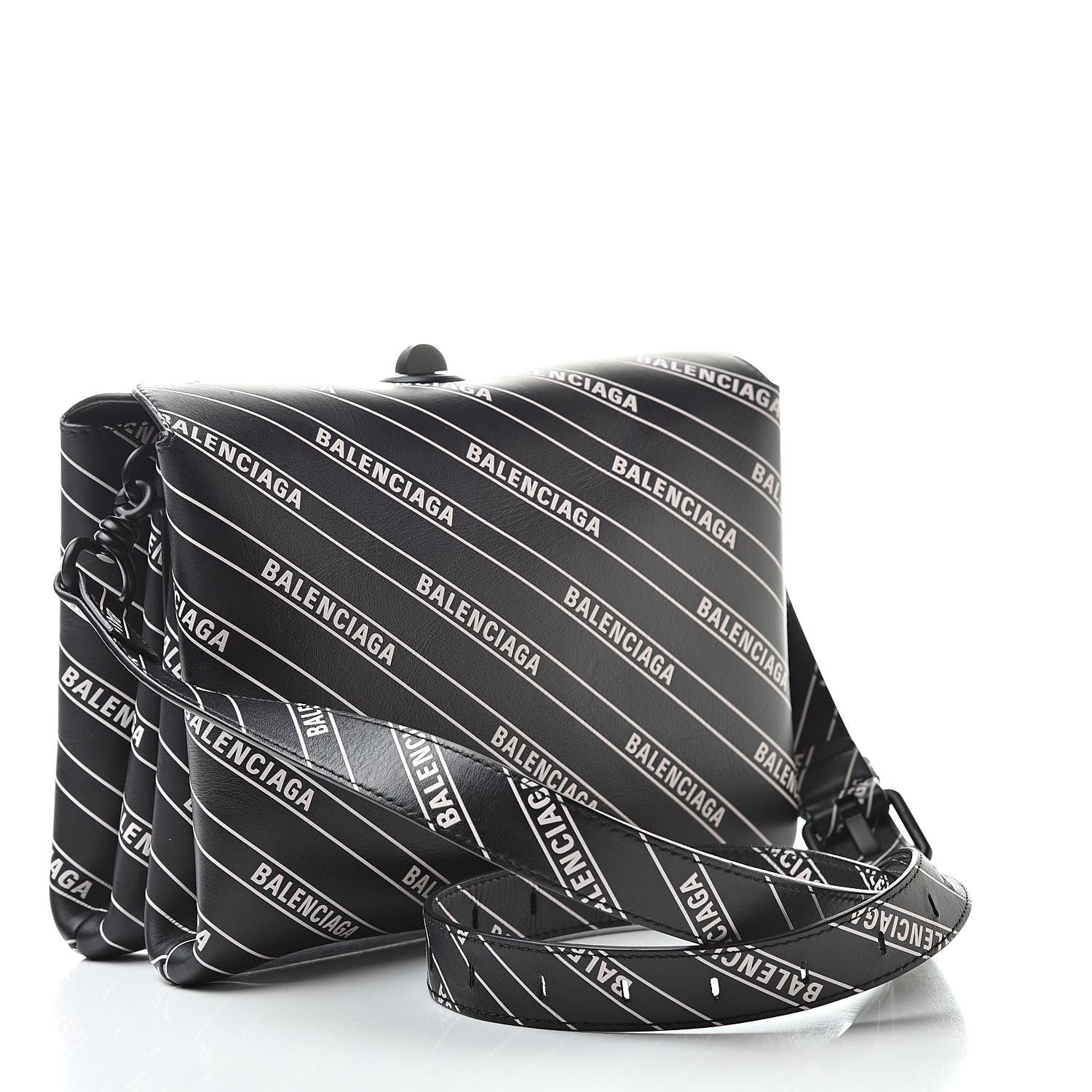 Balenciaga Calfskin Diagonal Allover Logo Print S Flap Bag Black White 3 of 10
