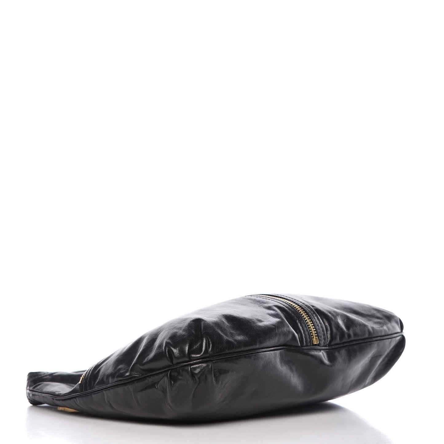 Goatskin Zipper Hobo Black