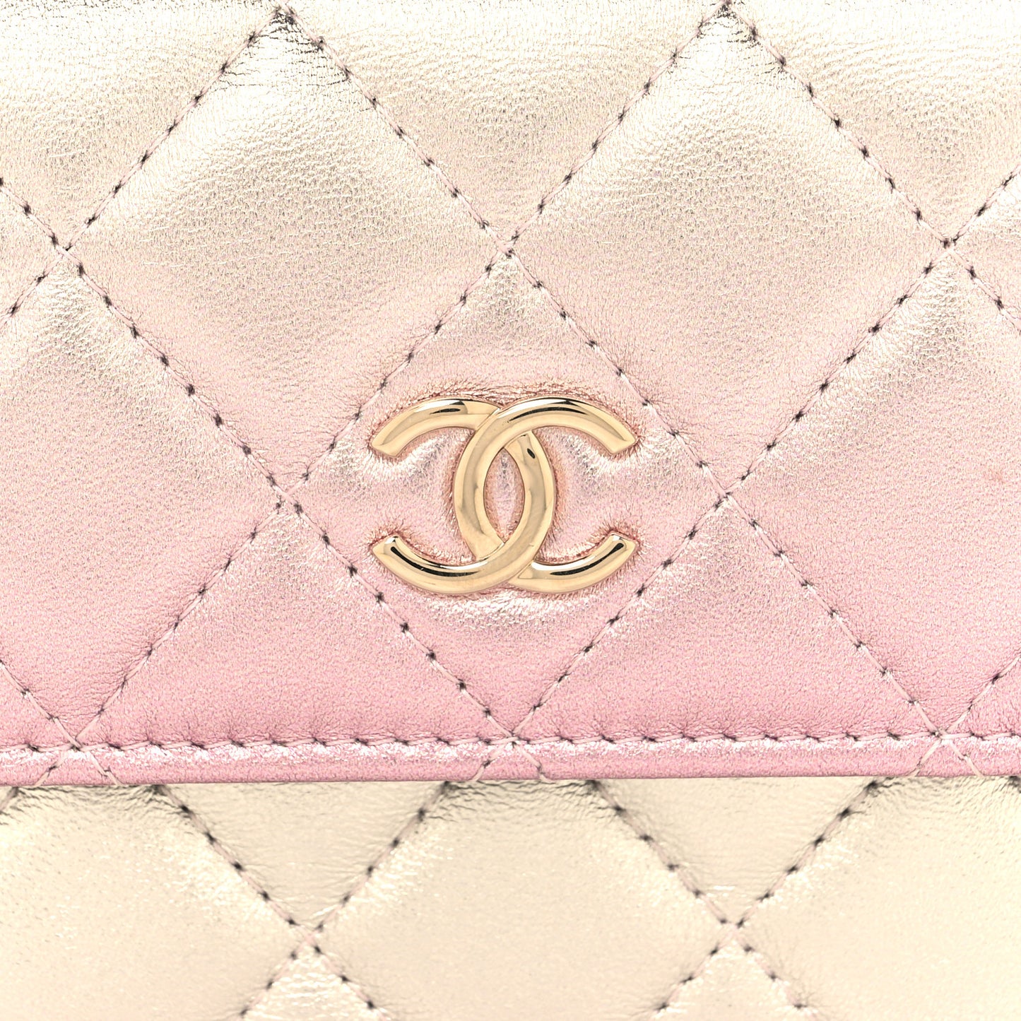 Gradient Metallic Lambskin Quilted Flap Chain Belt Bag Gold Pink