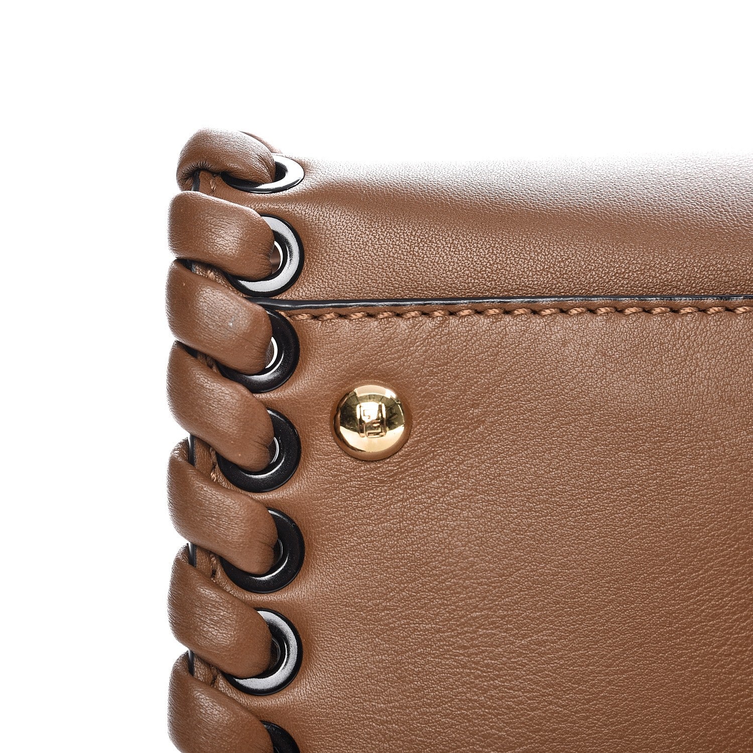Fendi Calfskin Lace Up Large Peekaboo Iconic Satchel Cognac 7 of 10