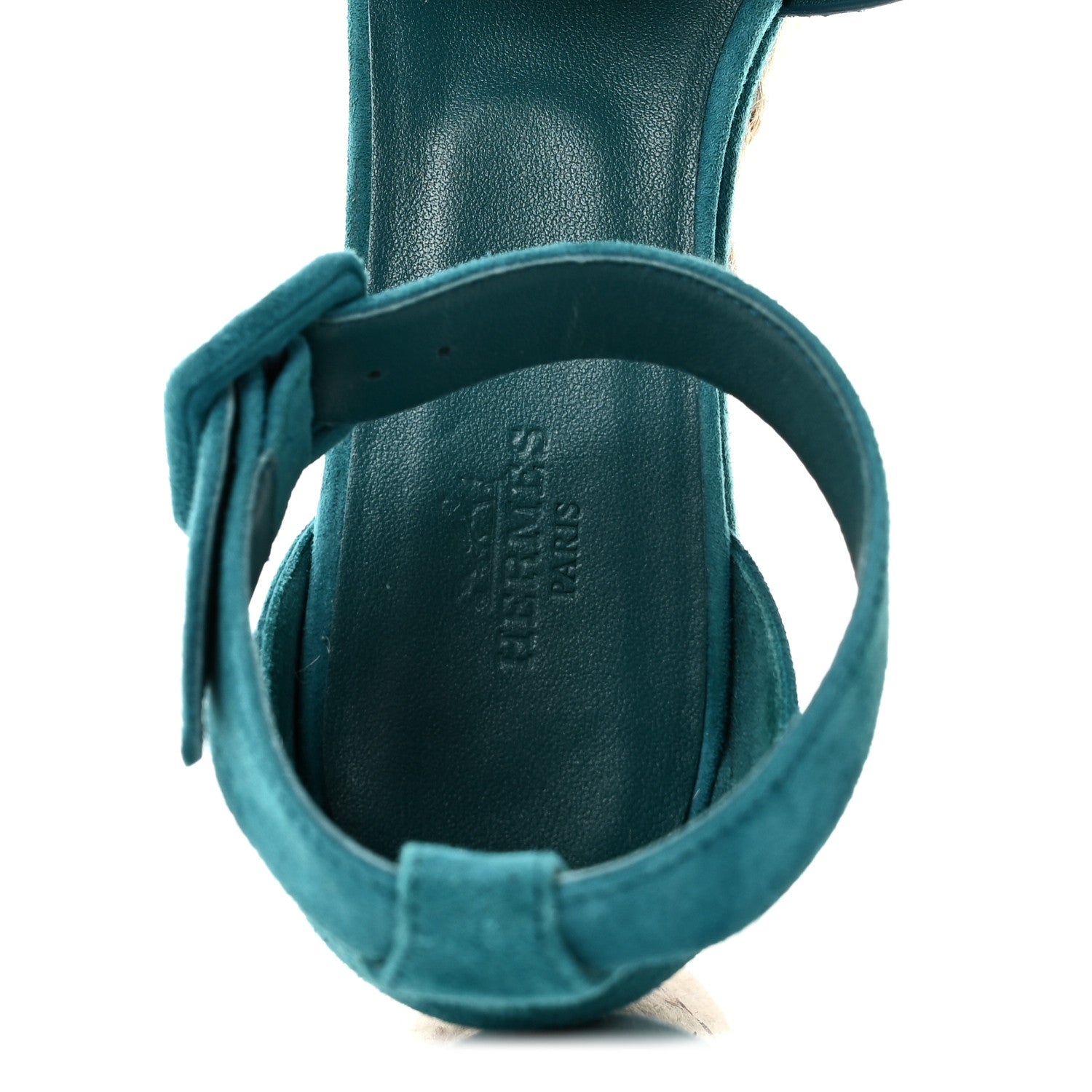 Hermes Suede Goatskin Elda Espadrille Wedge Sandals 38 Vert Oxford