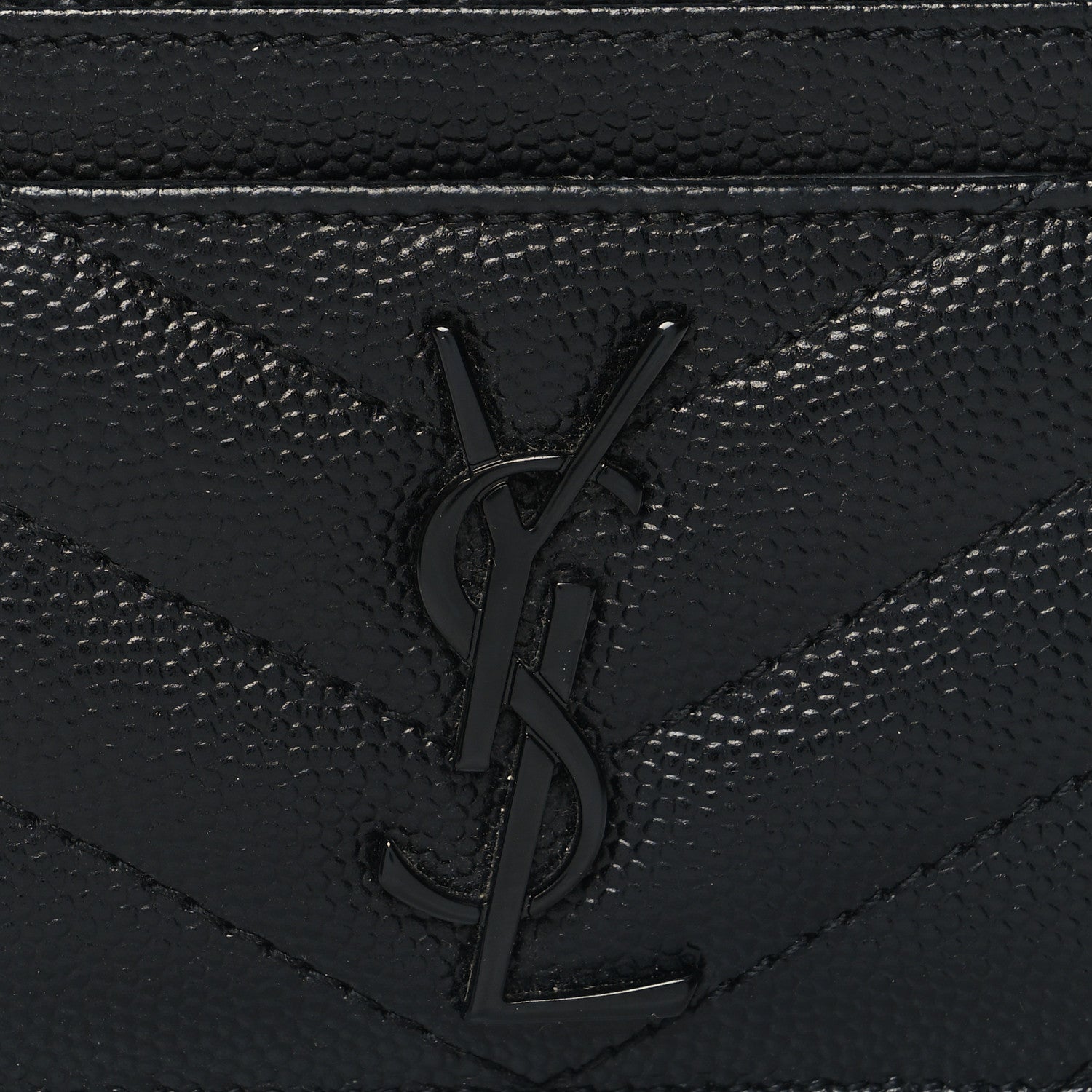 Saint Laurent Grain De Poudre Matelasse Chevron Monochrome Monogram Credit Card Case Black 7 of 7