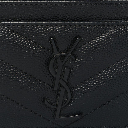 Saint Laurent Grain De Poudre Matelasse Chevron Monochrome Monogram Credit Card Case Black 7 of 7