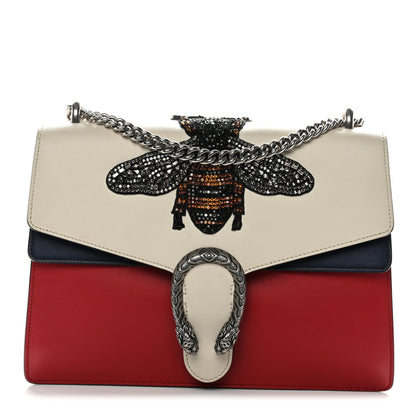 Gucci Calfskin Bee Embroidered Medium Dionysus Shoulder Bag White Blue Hibiscus Red 1 of 12