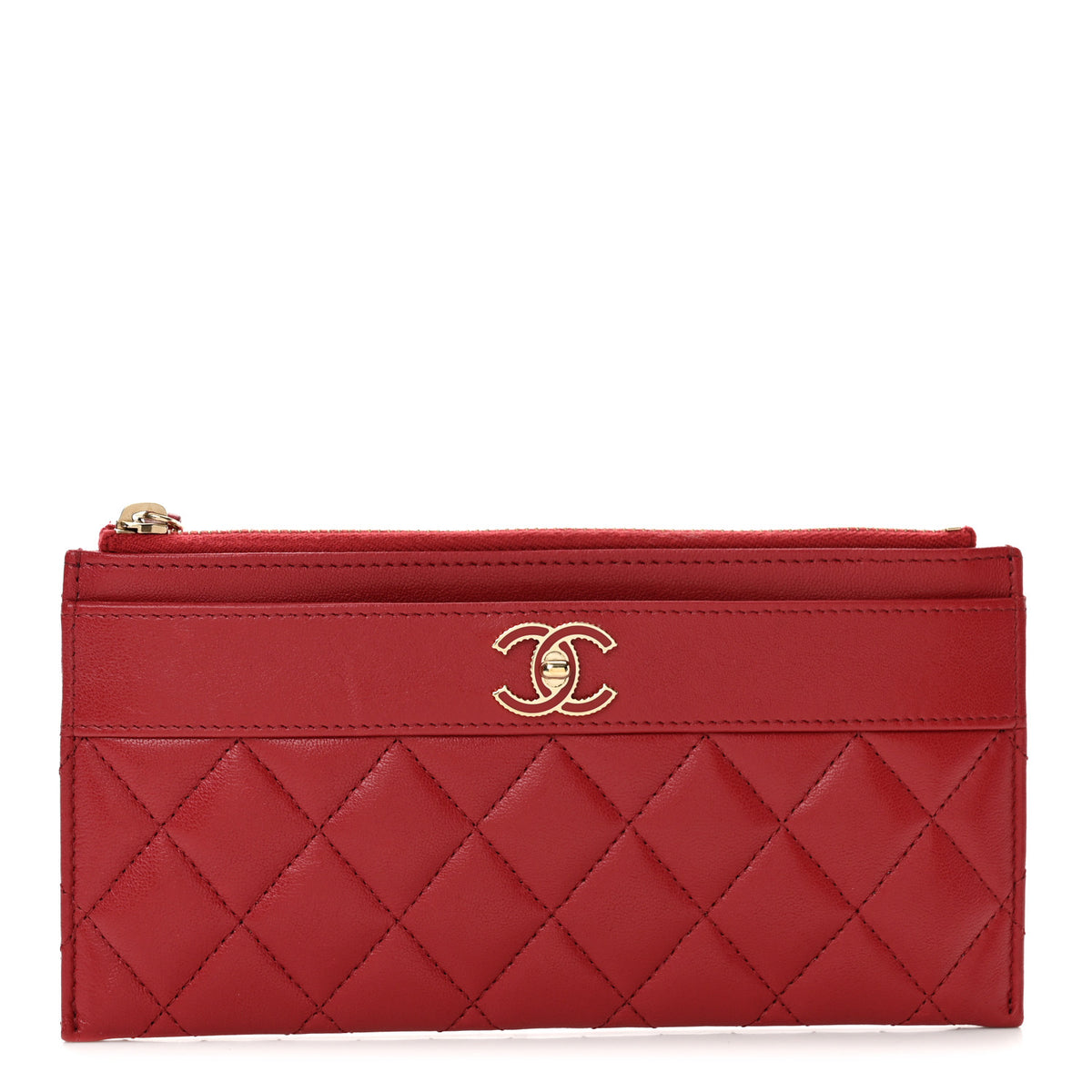 Chanel Sheepskin Quilted Mademoiselle Vintage Zip Pouch Red 1 of 8