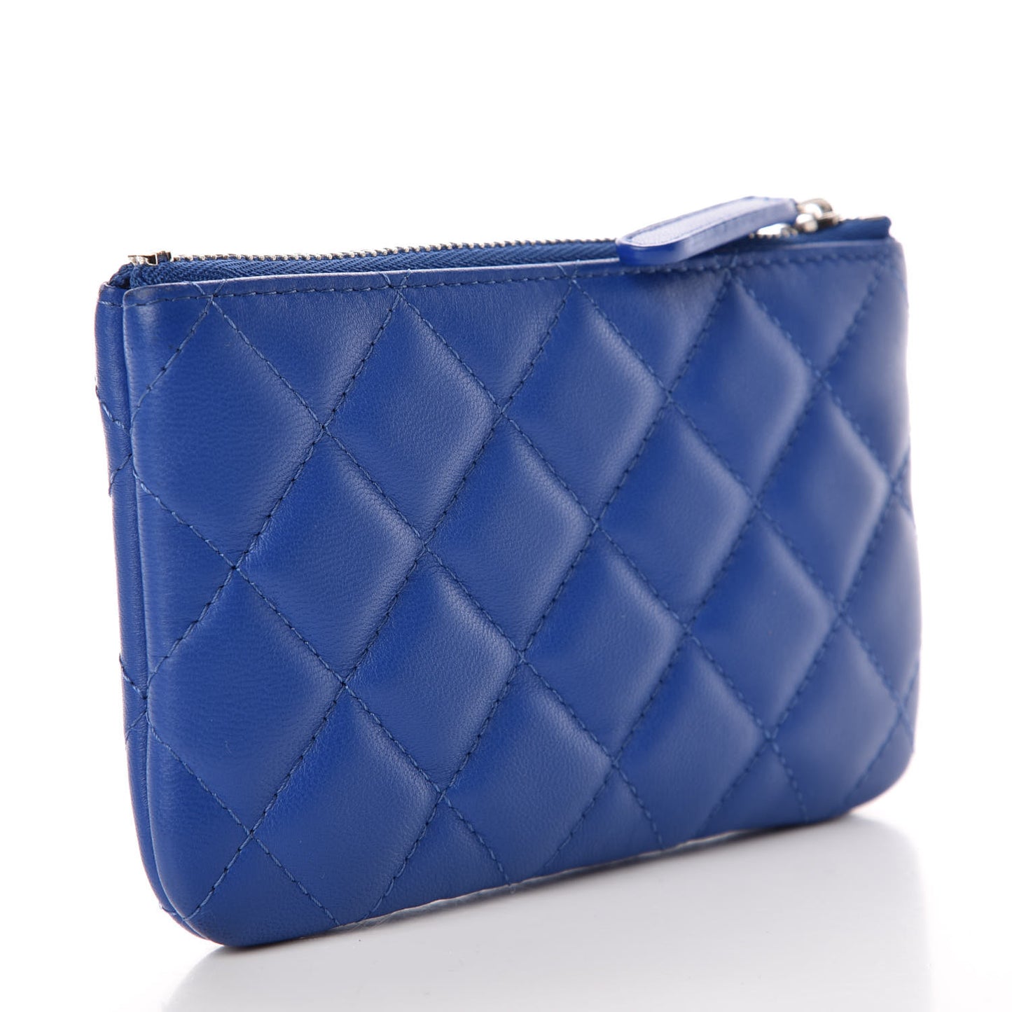 Lambskin Quilted Small Cosmetic Case Blue