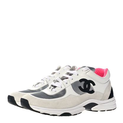 Chanel Calfskin Fabric Sneakers 41 White Silver Fluo Pink 3 of 9