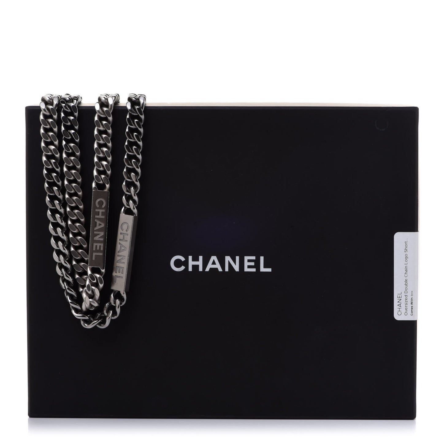 Oversized Double Chain Logo Short Necklace Ruthenium