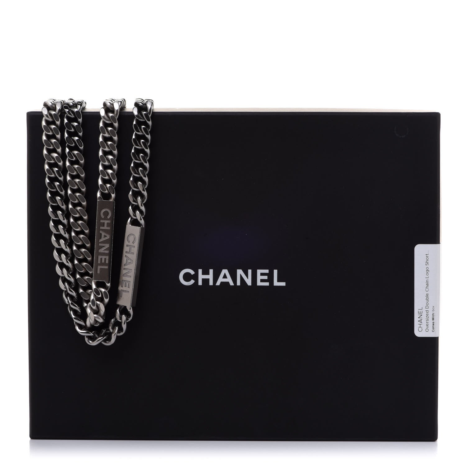 Chanel Oversized Double Chain Logo Short Necklace Ruthenium 6 of 6