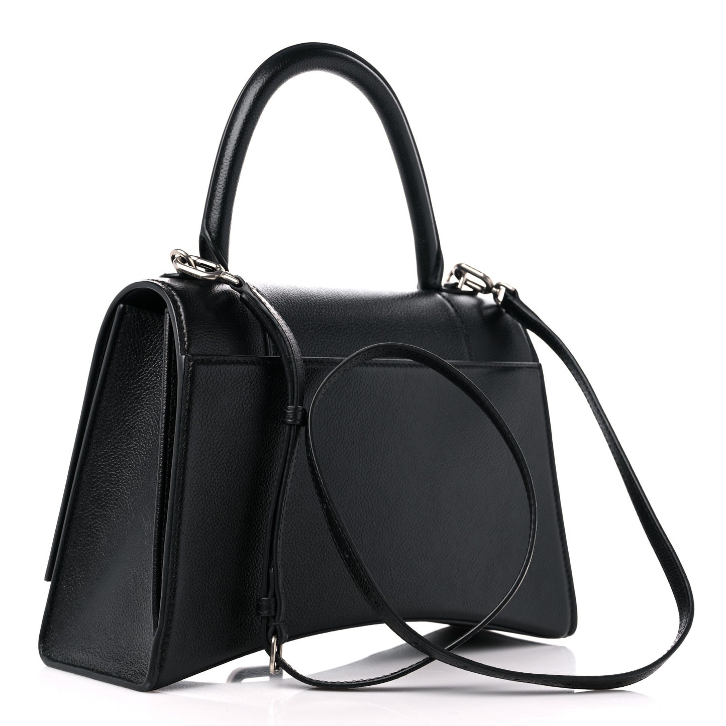 Grained Calfskin Medium Hourglass Top Handle Bag Black