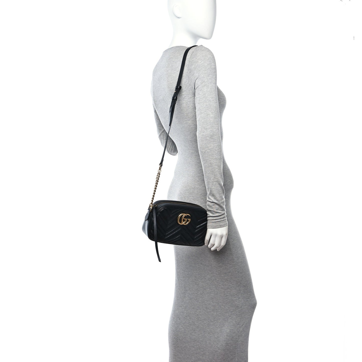 Calfskin Matelasse Small GG Marmont Chain Shoulder Bag Black