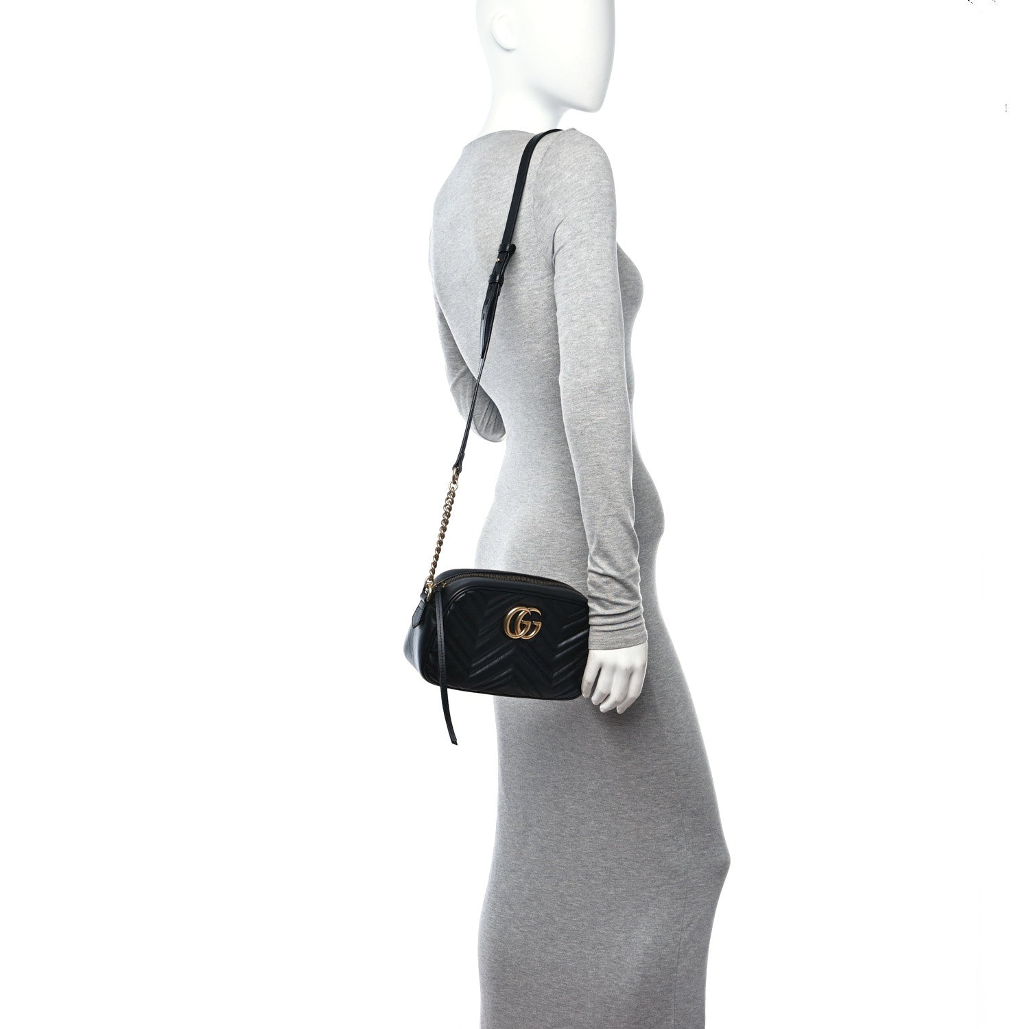 Gucci Calfskin Matelasse Small GG Marmont Chain Shoulder Bag Black 2 of 11