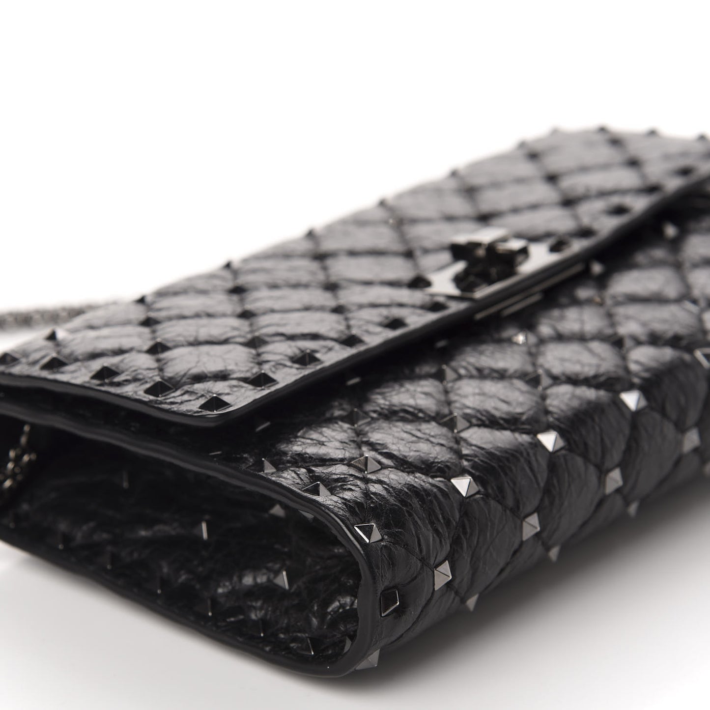 Craquele Nappa Rockstud Spike Wallet on Chain Black