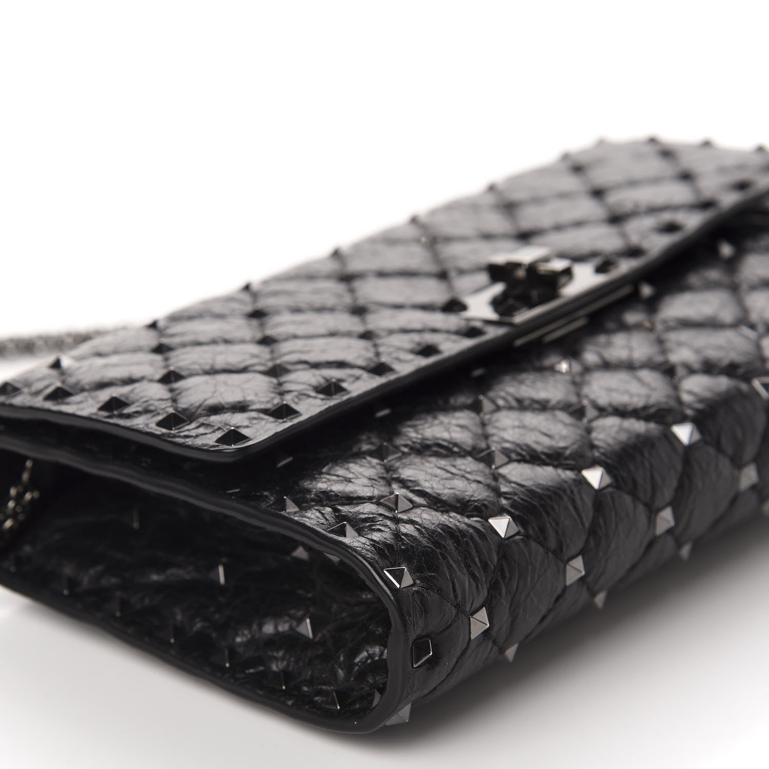 Valentino Garavani Craquele Nappa Rockstud Spike Wallet on Chain Black 6 of 10