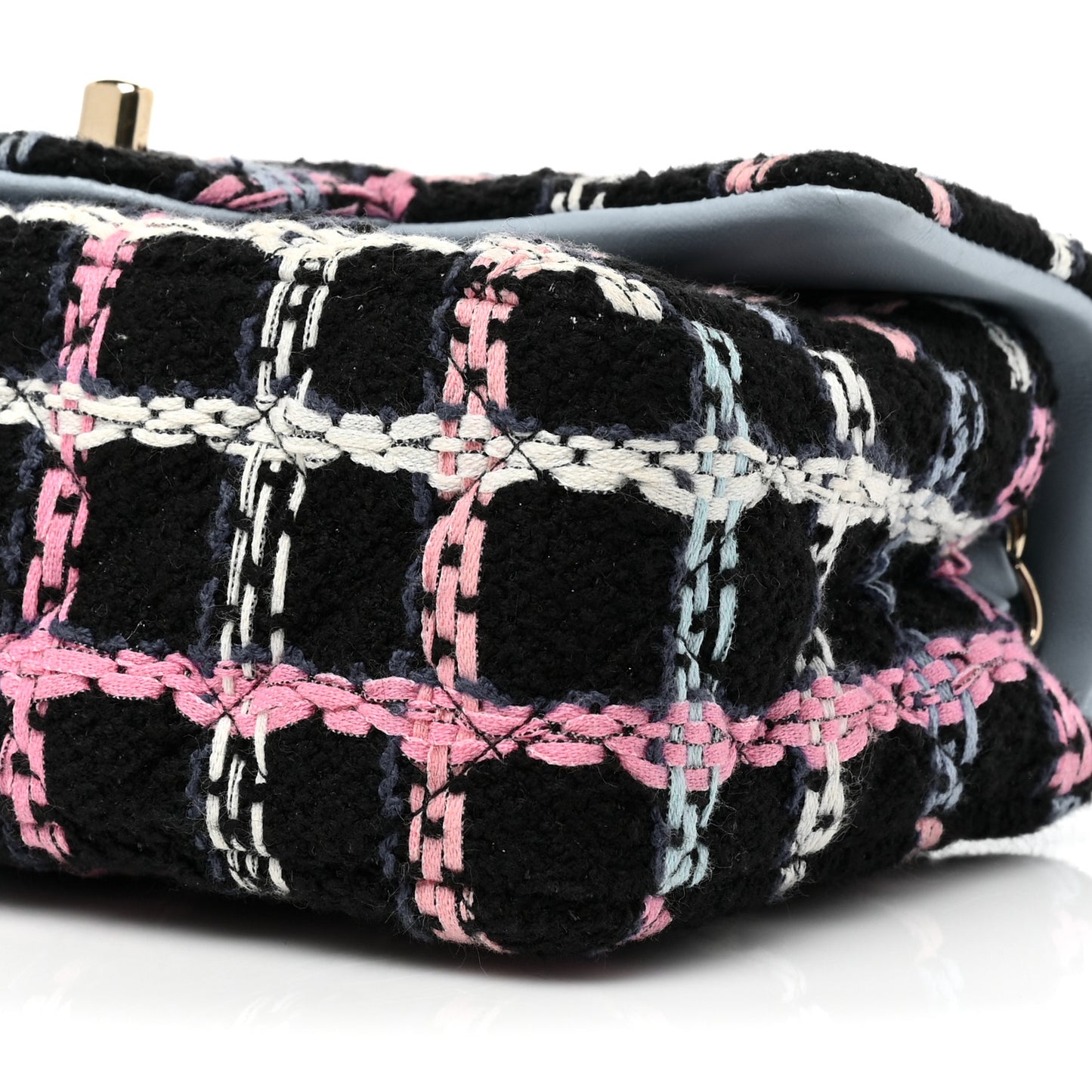 Tweed Quilted Mini Rectangular Flap Black Pink Blue Ecru