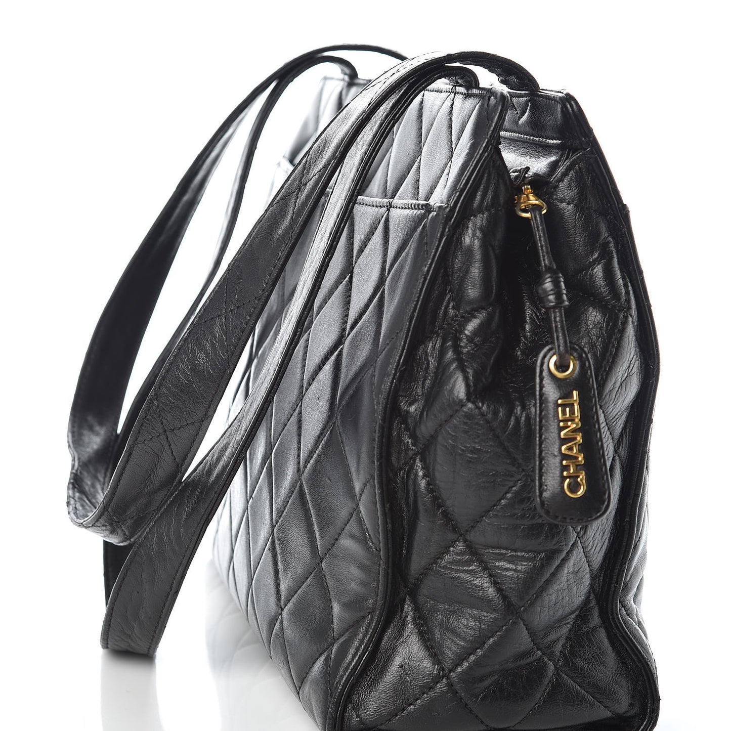 Lambskin Quilted CC Shopping Tote Black