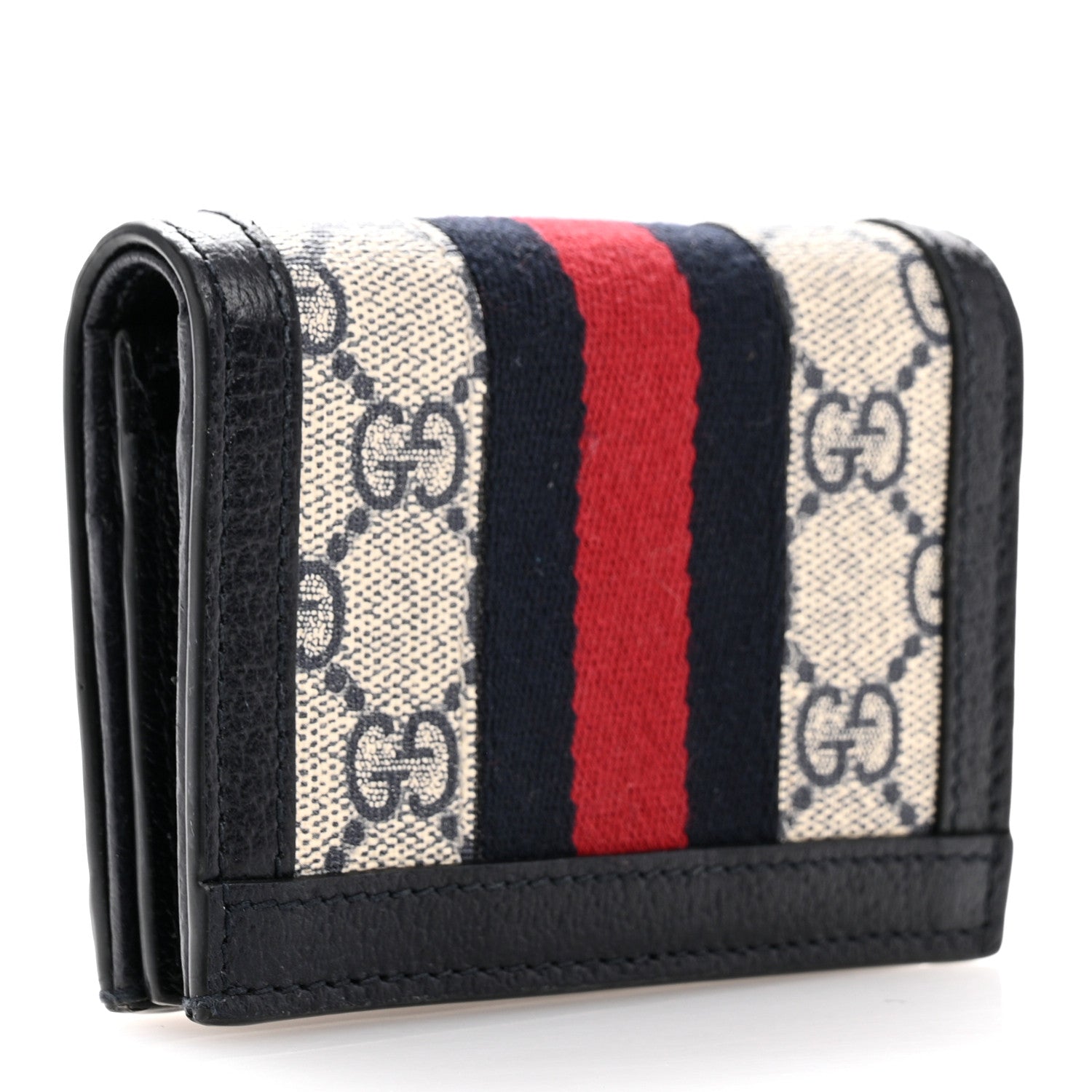 Gucci GG Supreme Monogram Textured Dollar Calfskin Web Ophidia Card Case Beige Blue 3 of 8