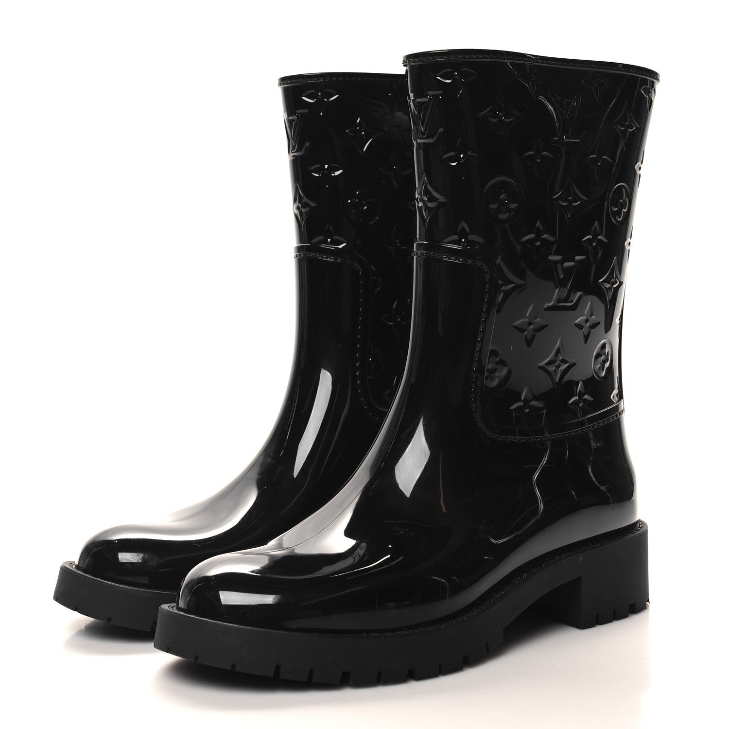 Louis Vuitton Rubber Embossed Monogram Splash Rain Short Boots 38 Black 3 of 7