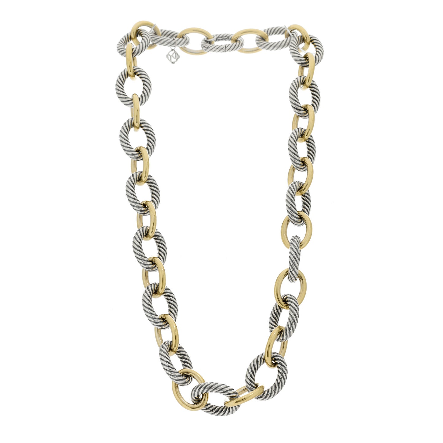 Sterling Silver 18K Yellow Gold 18mm Oval Link Necklace
