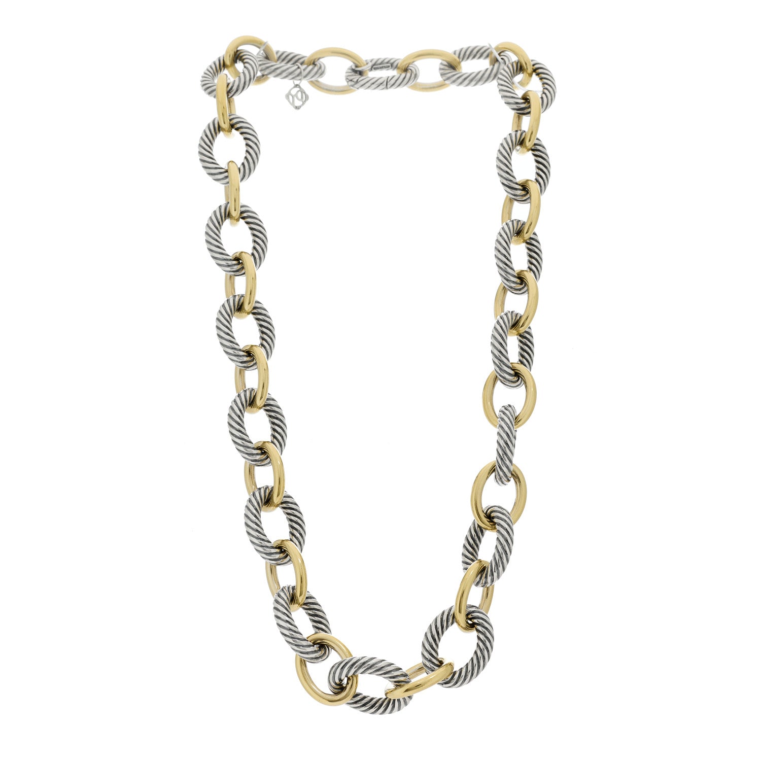 David Yurman Sterling Silver 18K Yellow Gold 18mm Oval Link Necklace 3 of 6
